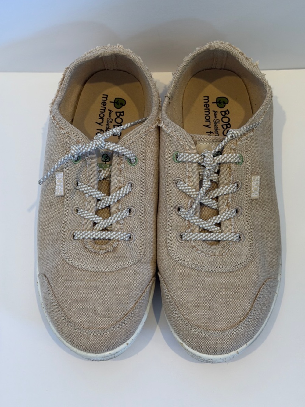 BOBS from Skechers Beige Canvas Lace-Up Sneakers 9